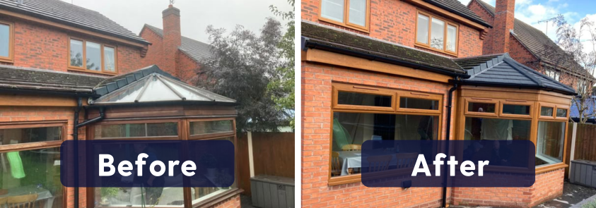 Icotherm Roof replacement and new frames in Golden Oak